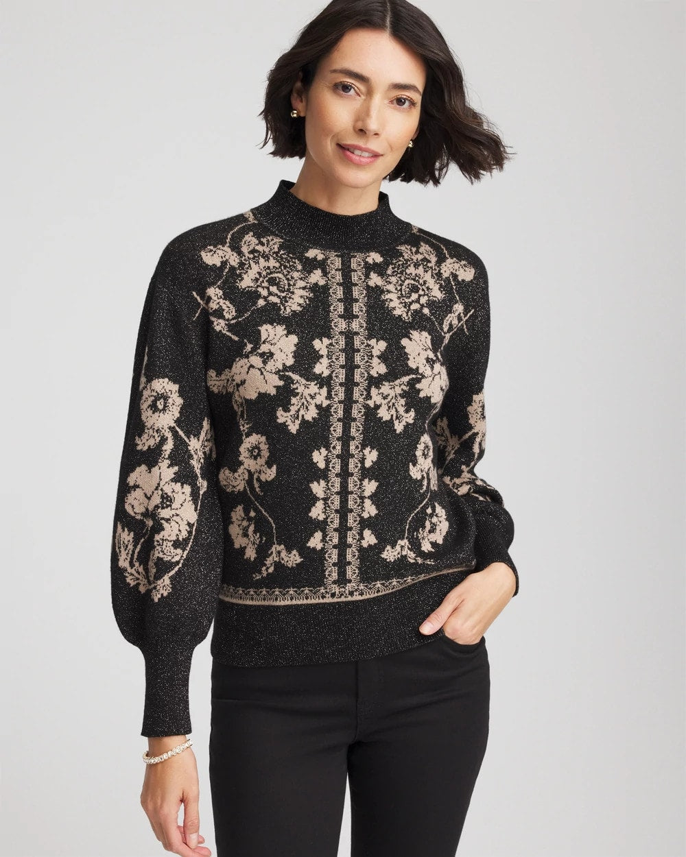 Chico's Women | Bryne Jacquard Mockneck Pullover BLACK