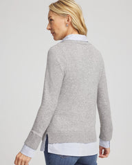 Chico's Women | Sequin Built-In Shirt Knit Sweater GRAY