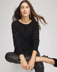 Chico's Women | Sparkling Diamonds Pullover Sweater BLACK