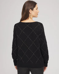 Chico's Women | Sparkling Diamonds Pullover Sweater BLACK