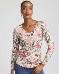 Chico's Women | Ella V-Neck Floral Pullover Sweater ENGLISH CREAM