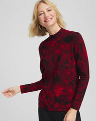 Chico's Women | Ella Printed Mockneck Sweater CARMINE RED