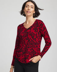 Chico's Women | Ella Printed V-Neck Sweater CARMINE RED