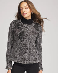 Chico's Women | Embroidered Metallic Tweed Cardigan GRAY