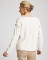 Chico's Women | Contrast Stitch V-Neck Sweater ENGLISH CREAM