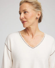 Chico's Women | Contrast Stitch V-Neck Sweater ENGLISH CREAM