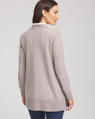 Chico's Women | Cashmere Pearl-Trim Cardigan TAUPE HEATHER