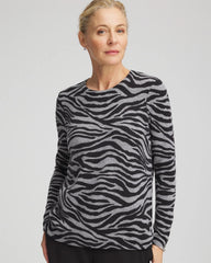 Chico's Women | Cashmere Zebra Long-Sleeve Pullover Sweater BLACK