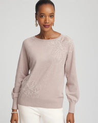 Chico's Women | Embroidered Pull-Over Boatneck Sweater ROCKY MOUNTAIN
