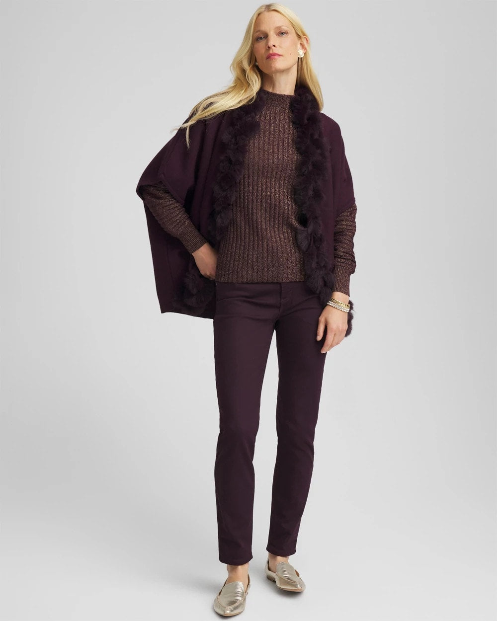 Chico's Women | Metallic Ribbed Pullover NIGHT BLOOM