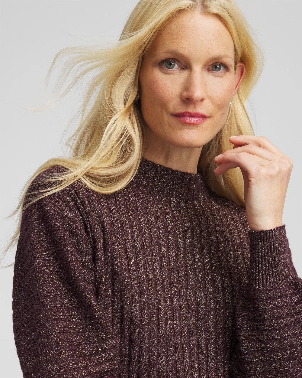 Chico's Women | Metallic Ribbed Pullover NIGHT BLOOM