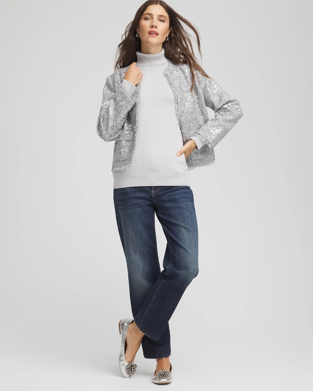 Chico's Women | Metallic Turtleneck Pullover Sweaters SILVER GLITTER