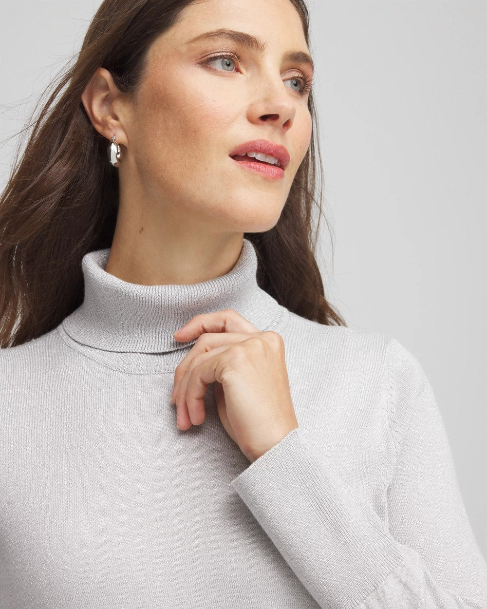 Chico's Women | Metallic Turtleneck Pullover Sweaters SILVER GLITTER