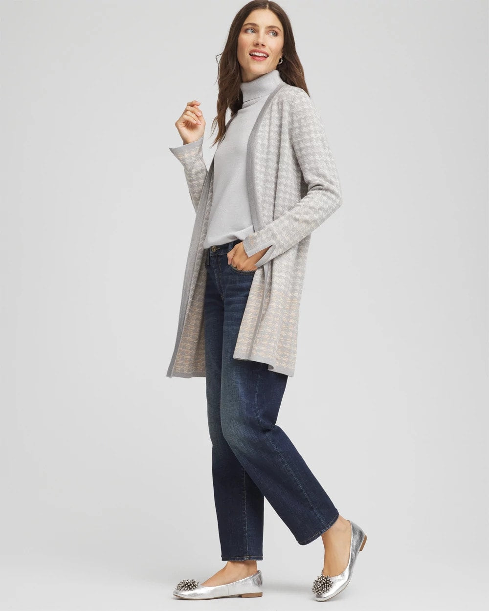 Chico's Women | Metallic Herringbone Cardigan GRAY