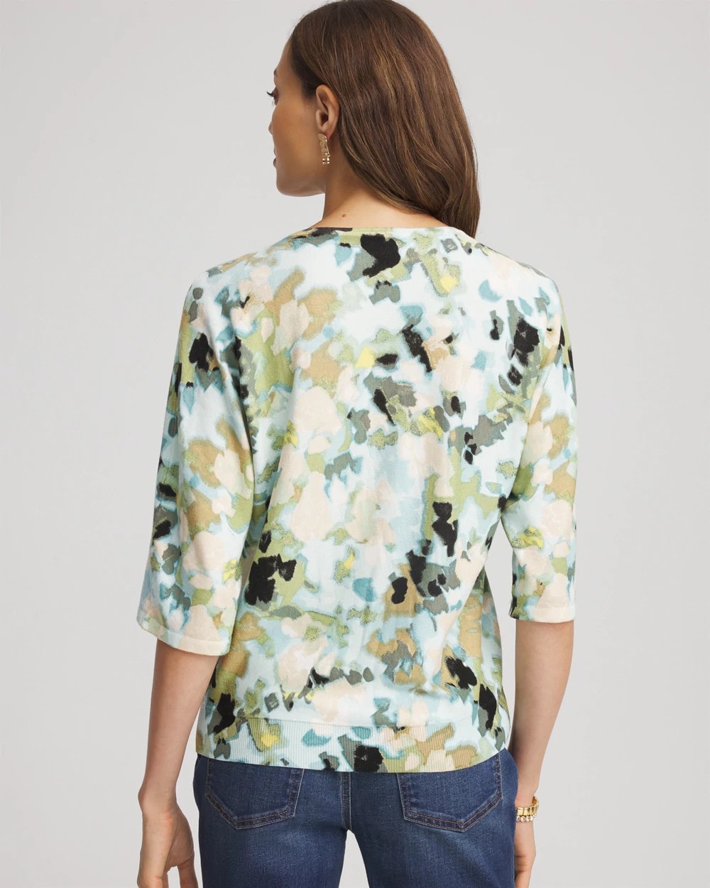Chico's Women | Printed Dolman V-Neck Pullover Sweater BLUE MENTHE