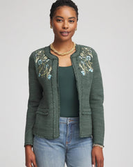 Chico's Women | Embroidered Cotton-Blend Jacket DARKEST SPRUCE