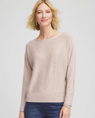 Chico's Women | Ella Embellished Dolman Pullover Sweater LIGHT TAUPE HEATHER