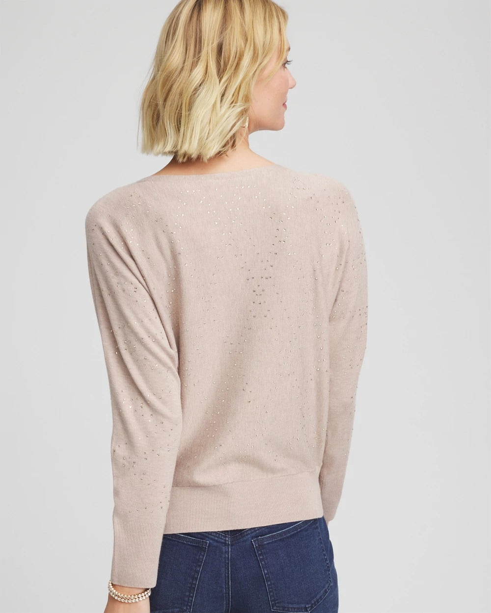 Chico's Women | Ella Embellished Dolman Pullover Sweater LIGHT TAUPE HEATHER