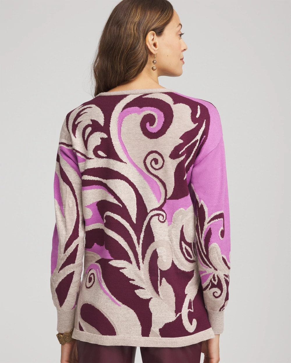Chico's Women | Intarsia Knit V-Neck Pullover Sweater GOOSEBERRY