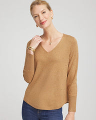 Chico's Women | Ella V-Neck Embellished Pullover Sweater FAUX CAMEL HEATHER