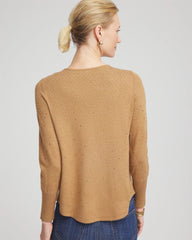 Chico's Women | Ella V-Neck Embellished Pullover Sweater FAUX CAMEL HEATHER