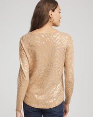 Chico's Women | Ella Boatneck Foiled Pullover Sweater FAUX CAMEL HEATHER
