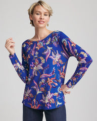 Chico's Women | Ella Boatneck Printed Pullover Sweater COBALT STONE