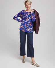Chico's Women | Ella Boatneck Printed Pullover Sweater COBALT STONE