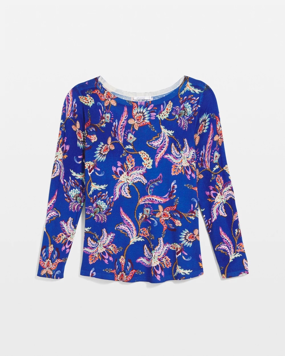 Chico's Women | Ella Boatneck Printed Pullover Sweater COBALT STONE