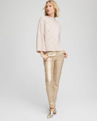 Chico's Women | Sequined Cable Knit Sweater BIRCH BARK HEATHER