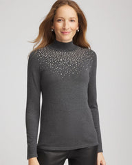 Chico's Women | Ella Rhinestone Mockneck Sweater GRAPHITE GRAY