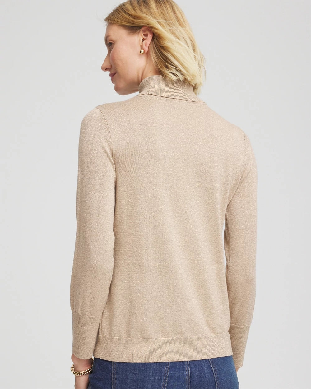 Chico's Women | Metallic Turtleneck Pullover Sweater CHAMPAGNE FIZZ