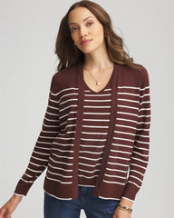 Chico's Women | Ella Striped Long-Sleeve Cardigan CACAO