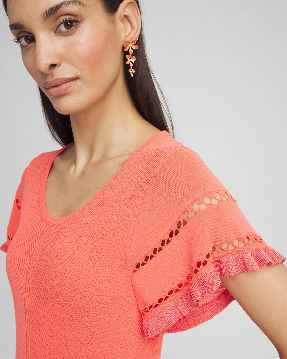 Chico's Women | Cutout Short-Sleeved Pullover Sweater MELON MAMBO