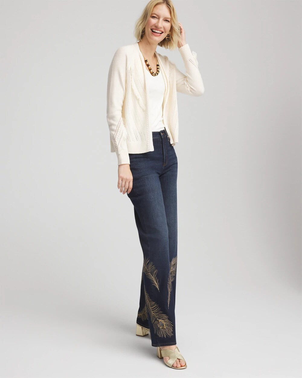 Chico's Women | Cable Knit Fringed Sweater ENGLISH CREAM