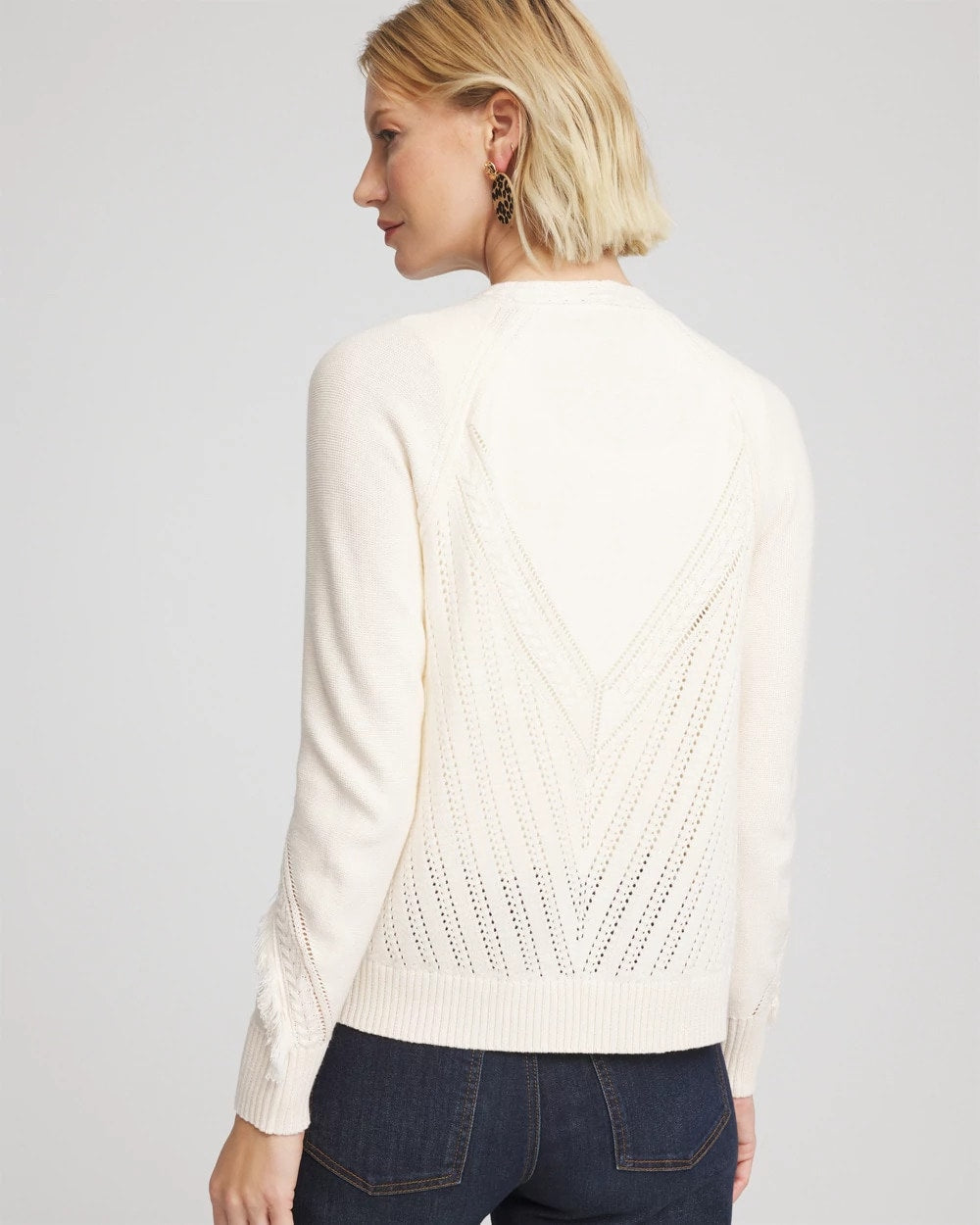 Chico's Women | Cable Knit Fringed Sweater ENGLISH CREAM