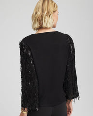 Chico's Women | Fringe Sequins Pullover Sweater BLACK