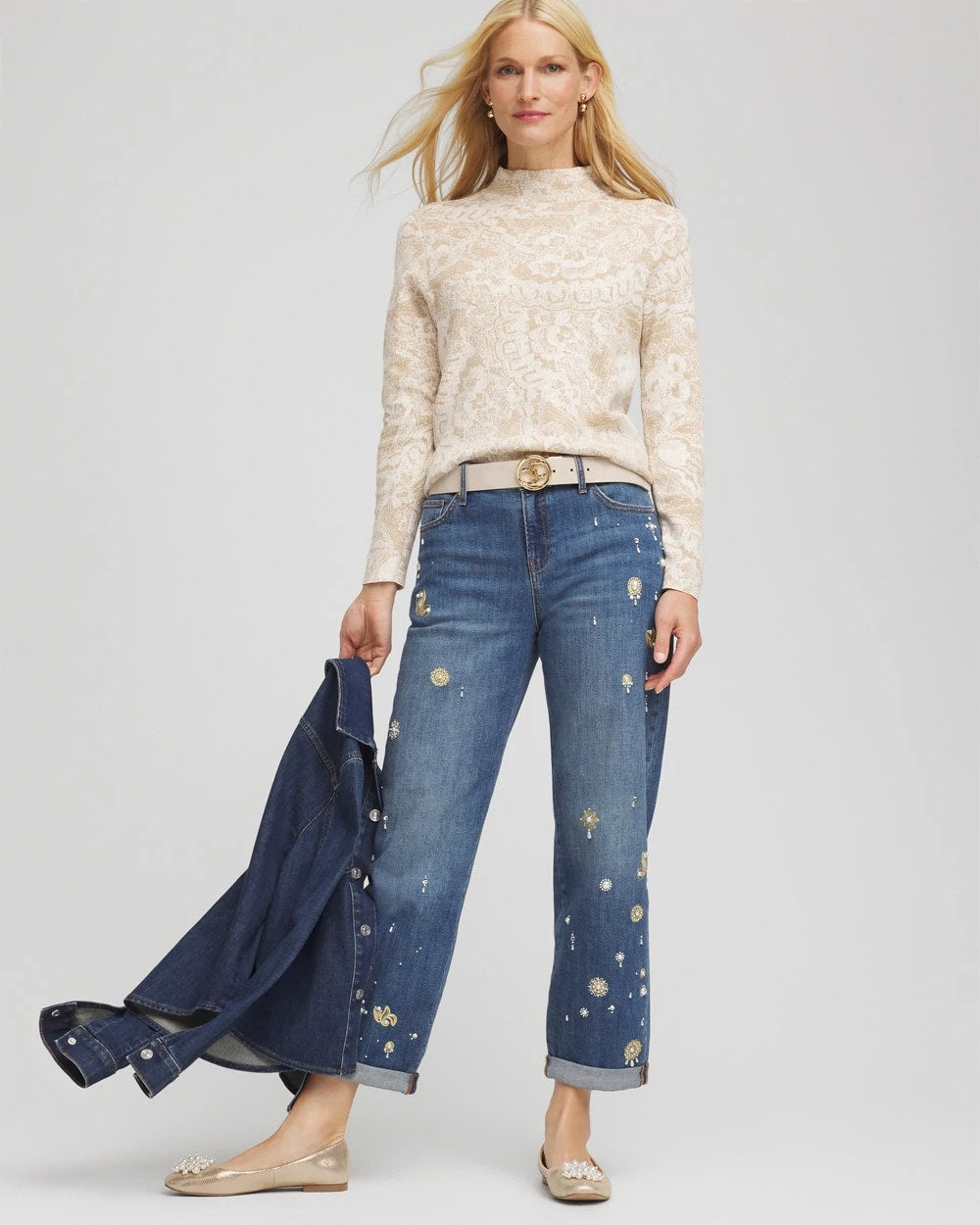 Chico's Women | Ella Jacquard Mockneck Sweater ENGLISH CREAM