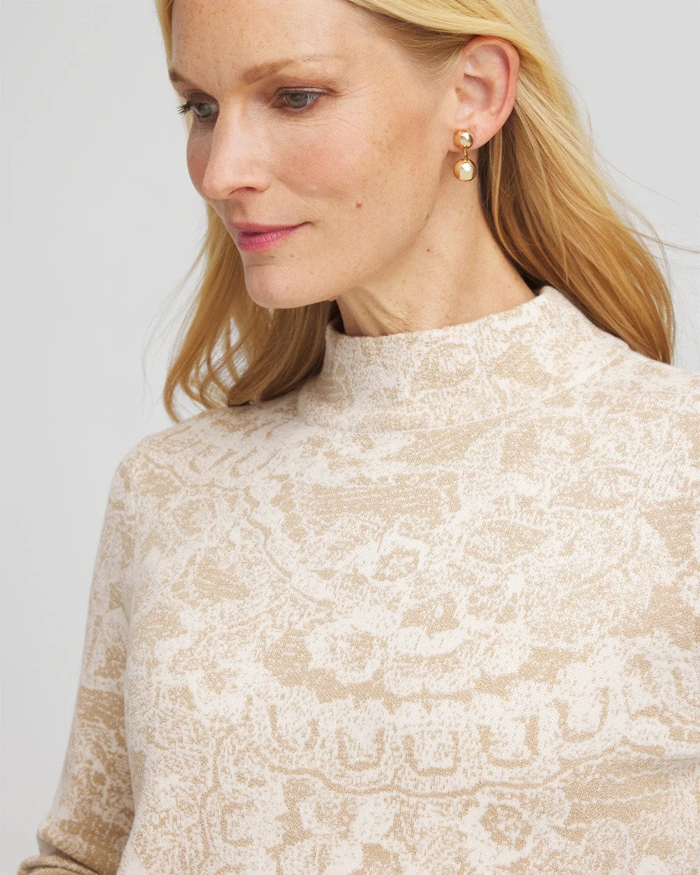 Chico's Women | Ella Jacquard Mockneck Sweater ENGLISH CREAM