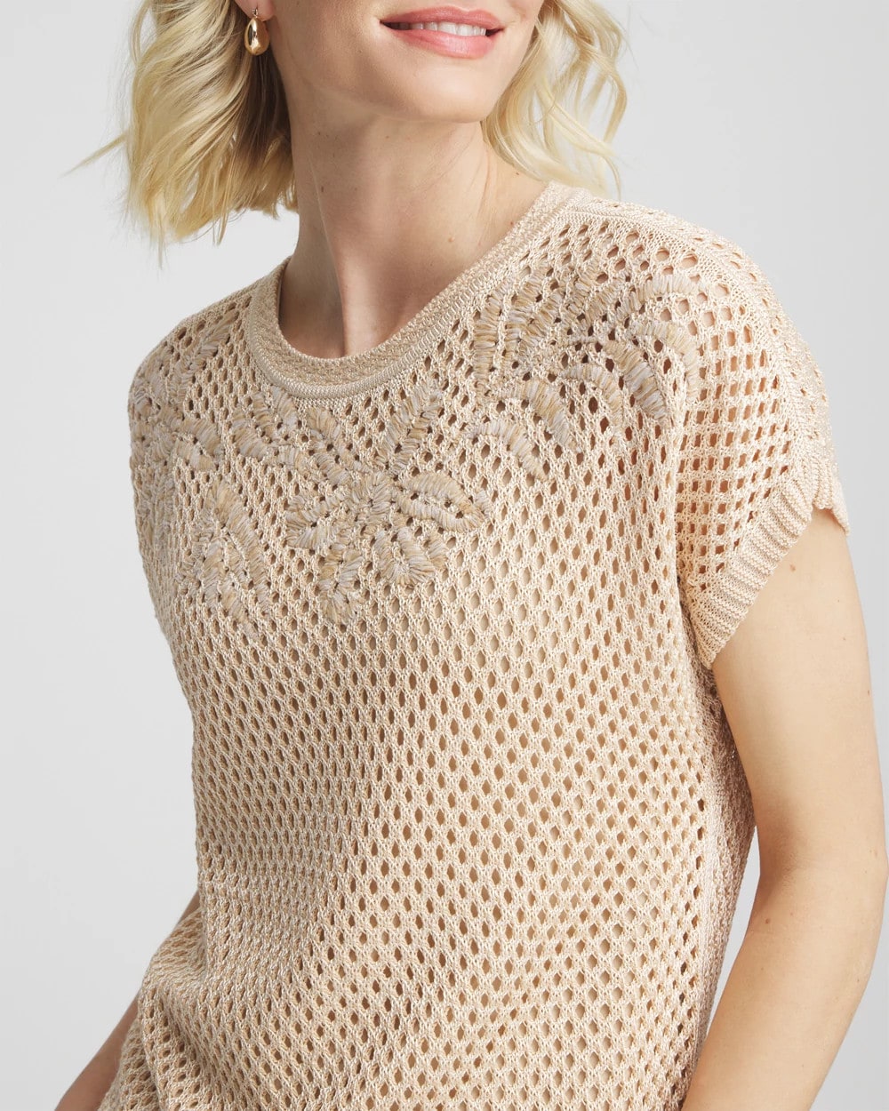 Chico's Women | Embroidered Pointelle Pull-Over GLISTENING SAND