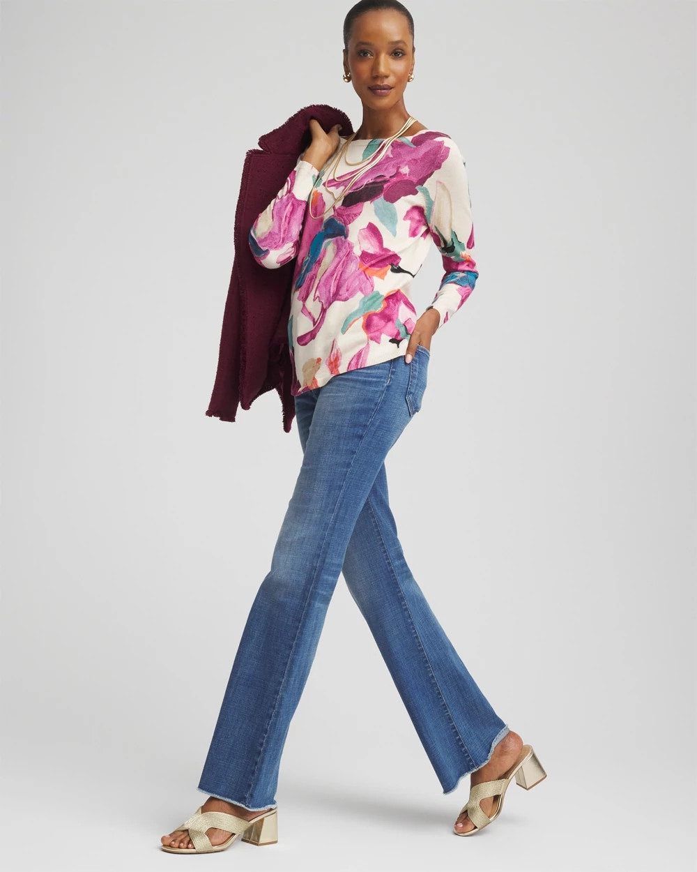 Chico's Women | Ella Boatneck Watercolor Pullover Sweater MULTI