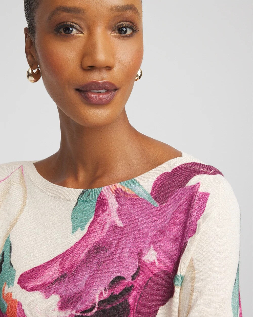 Chico's Women | Ella Boatneck Watercolor Pullover Sweater MULTI