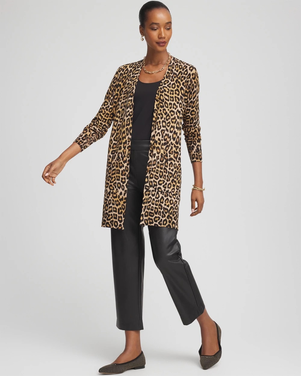 Chico's Women | Ella Animal-Print Cardigan Sweater SAND