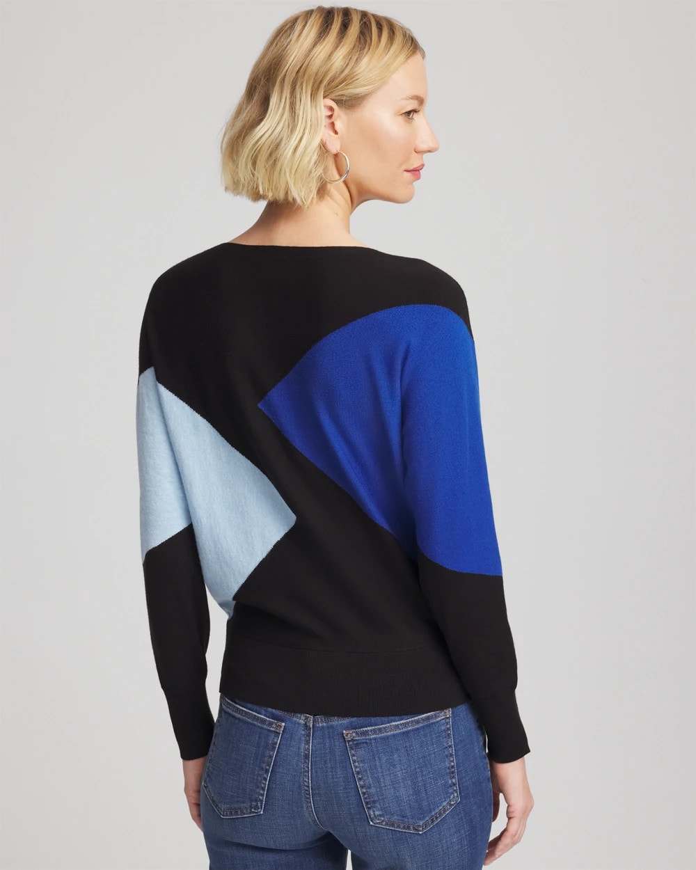 Chico's Women | Ella Dolman Intarsia Pullover Sweater BLACK