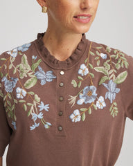 Chico's Women | Embroidered Henley Pullover Sweater DRIED MUSHROOM
