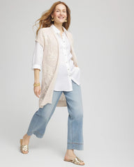Chico's Women | Pointelle Open-Front Cardigan GLISTENING SAND