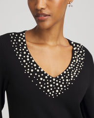 Chico's Women | Ella Embellished V-Neck Sweater BLACK