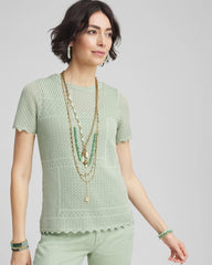 Chico's Women | Pointelle Crewneck Sweater Tee MOROCCAN MINT