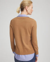 Chico's Women | Camel Built-In Shirt Knit Sweater CARAMEL APPLE HEATHER