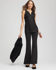 Chico's Women | Sequin Beaded Notch Neck Tank BLACK